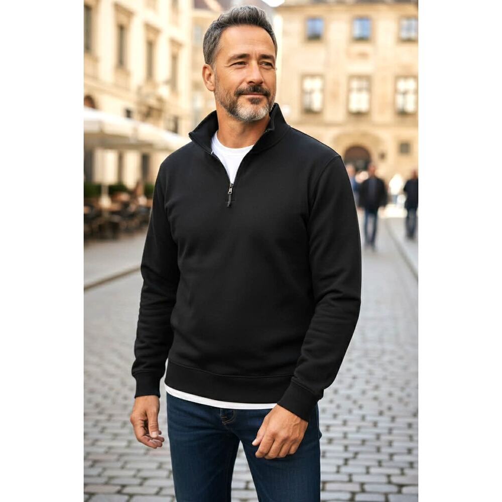 Craft + Flow Men’s L Black Quarter Zip Pullover Cotton Blend Casual Sweater EUC!